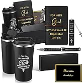 Widecook 6 Pcs Valentines Christian Gift Set for Men 17 oz Stainless Tumbler Notebook Religious Metal Bookmark Pen with Box and 1 Refills Greeting Card for Valentines Pastor Appreciation Gift(Black)