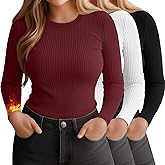 Evervibe 3 Pack Plus Size Thermal Shirts for Women Long Sleeve Ribbed Knit Underwear Tops Base Layer Tee