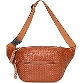 Sling Bag for Women Men,Woven Leather Fashionable Fanny Pack Crossbody Bags with Adjustable Shoulder Strap Chest Packs for Travel Cycling Work Sport Hiking Gym,Large-Brown