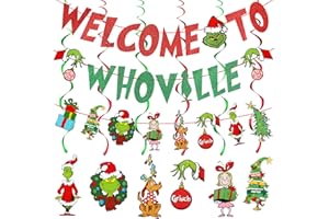 LEESKY Welcome To Whoville Banner Red Green Whoville Christmas Decorations Grinch Whoville Decorations Grinch Christmas Decorations for Grinch Christmas Vacation Holiday Birthday Party Decorations