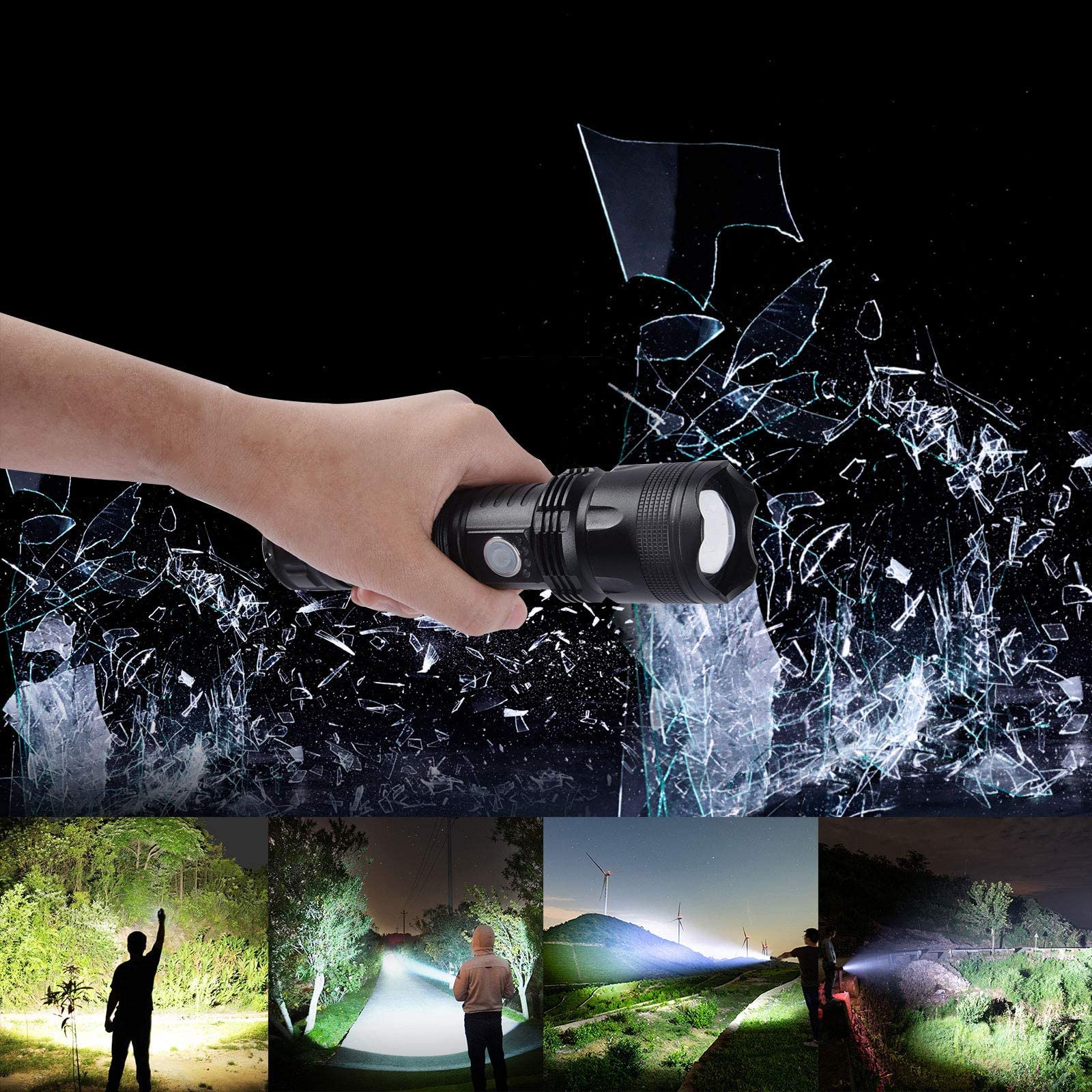 Rechargeable Flashlights High Lumens, 90000 Lumens Super Bright LED Flash Light, 5 Modes, IPX5 Waterproof Handheld Flash Light for Home, Emergencies, Camping