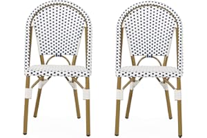 Christopher Knight Home Philomena Outdoor French Bistro Chair (Set of 2), Blue + White + Bamboo Print Finish