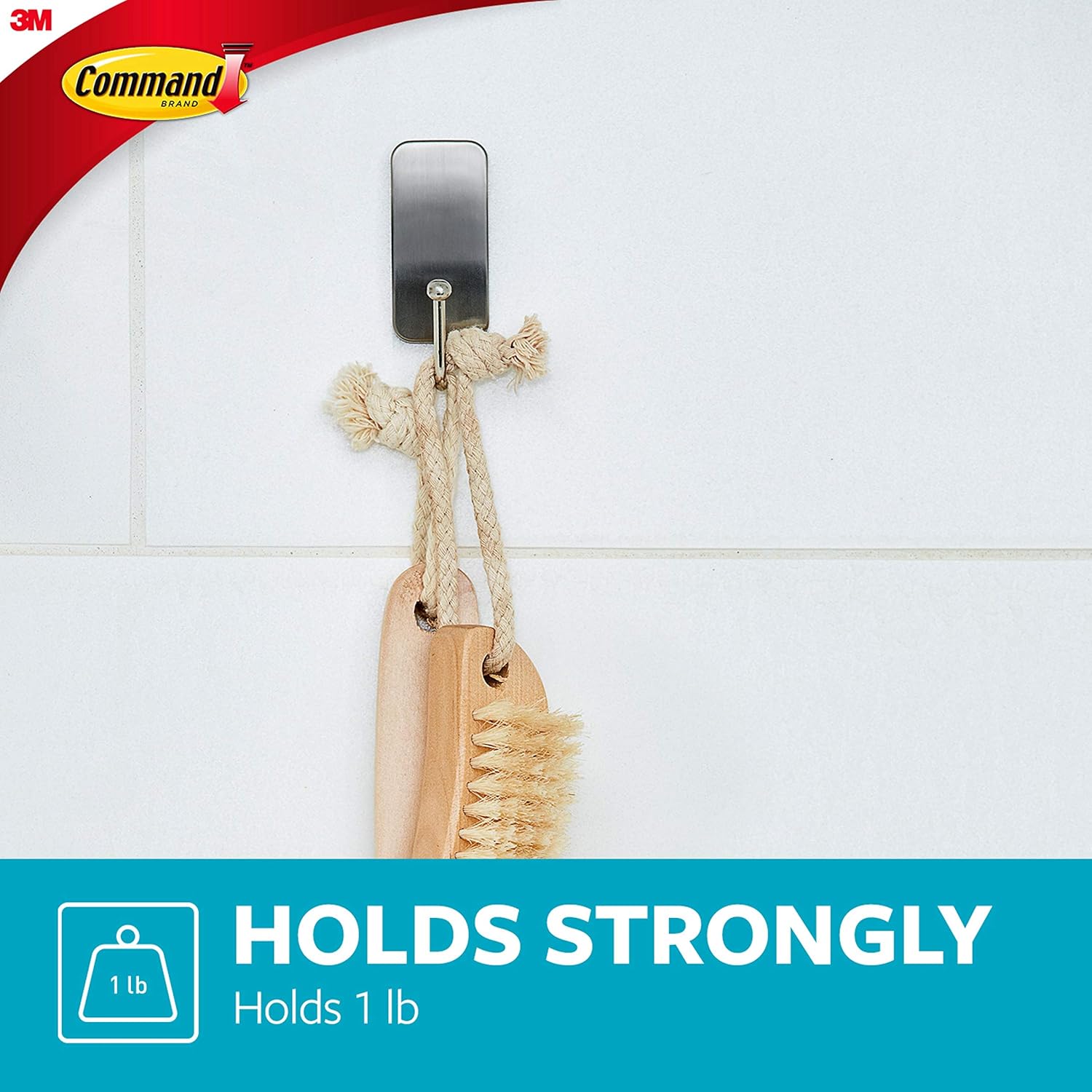 Command Bath Hook, Small, Satin Nickel, 1-Hook, 2-Small Water-Resistant Strips (BATH33-SN-ES), Organize your dorm: Home Improvement