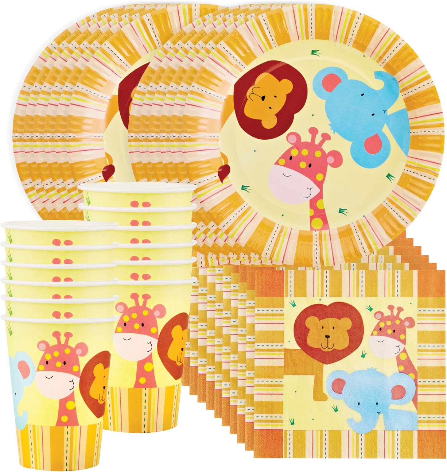 Jungle Party Supplies Set for 12 - Includes 36 pcs Total: 12 Cups, 12 Plates, 12 Napkins