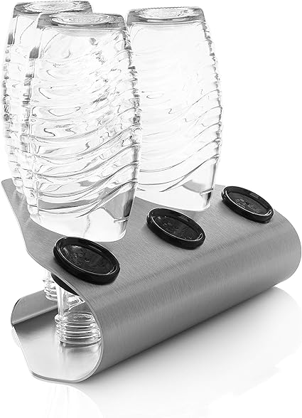 Premium Eck Abtropfhalter Edelstahl Fur 3 Flaschen Kompatibel Mit Sodastream Glaskaraffen Flaschenhalter Mit Abtropfboden Und Deckelhalterung Fur Crystal Emil Und Glasflaschen Made In Germany Amazon De Kuche Haushalt