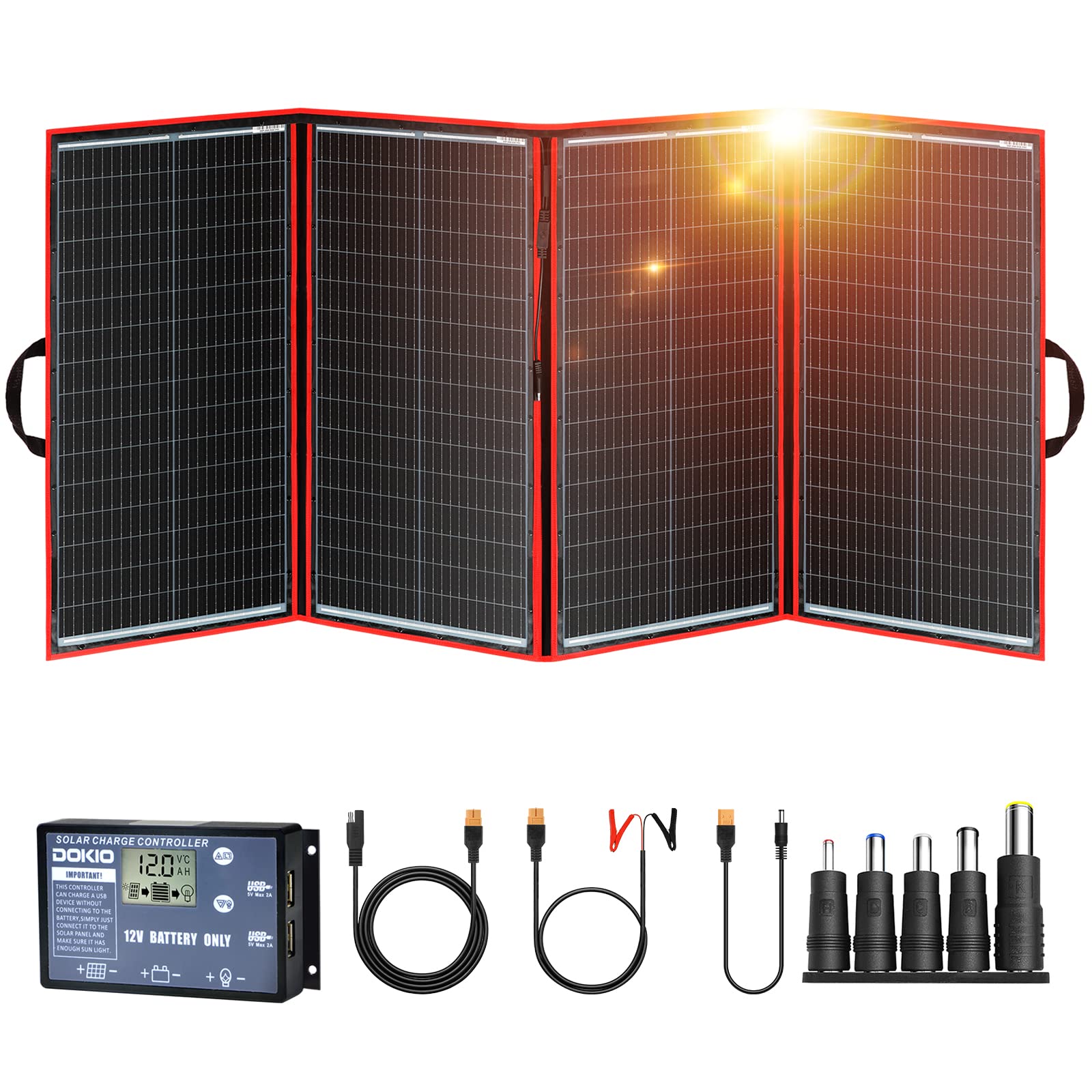 DOKIO 300W Portable Solar Panel Kit Monocrystalline for 12V Battery, Caravan, RV, Boat, Camper