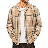 COOFANDY Men's Flannel Shirts Casual Button Down Plaid Shirt Jacket Long Sleeve Fleece Shacket