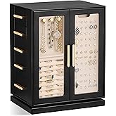 Lolalet Rotating 360° Jewelry Box, Clear Window Jewellery Storage for Earrings Bracelets Necklaces Rings, Large Vertical Organizer for Women, Valentine's Day Gift -Black