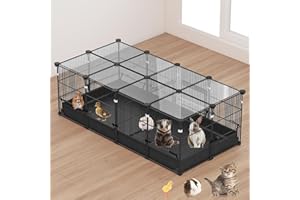 OREKEMO 22 Panels Small Animal Playpen, Pet Playpen, Small Animal Cage with Doors & Waterproof Mat, Metal Wire Yard Fence for Rabbits, Guinea Pigs, Hamsters, Chicken, Hedgehogs, Indoor Outdoor Pet Cage Black