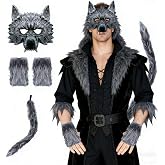 M&amp;G House Wolf Costume Set with Head Decor Gloves Tail Halloween Dress Up