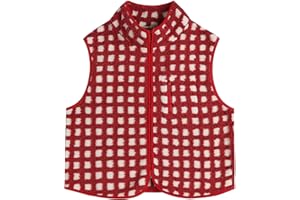 Womens Checkered Sherpa Vest, Checkered Sherpa Vest Sleeveless, High Neck Zip Up Plaid Gilet With Chest Pocket