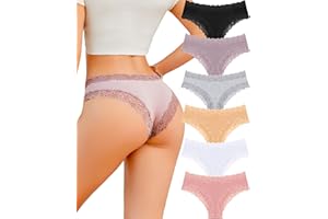 FINETOO Cotton Underwear for Women Sexy Panties Lace Hipster Low Rise Breathable Womens Cheeky 6 Pack S-XL