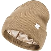YANIBEST Satin Lined Beanie for Women Reduce Frizz Winter Hats for Women Men Silk Lining Soft Slouchy Warm Cuffed Less Static