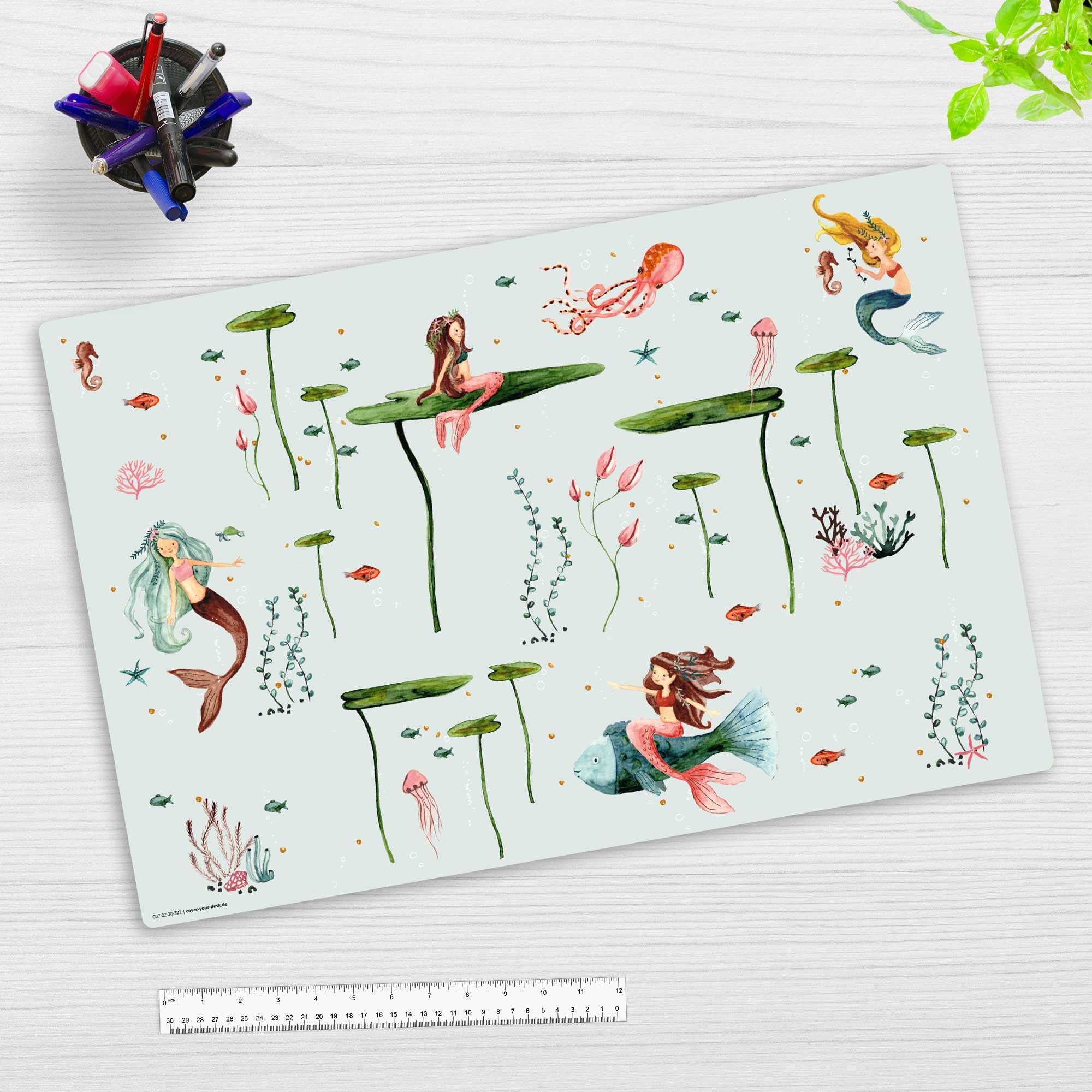 Desk Pad for Kids and Adults - Mermaid - Worktop Protector - Made of Premium Durable Vinyl (Plastic - BPA Free) - 60 x 40 cm - Made in Germany