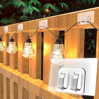 AFFAVON 100Pack Outdoor Light Hooks with Adhesive Strips Waterproof UV