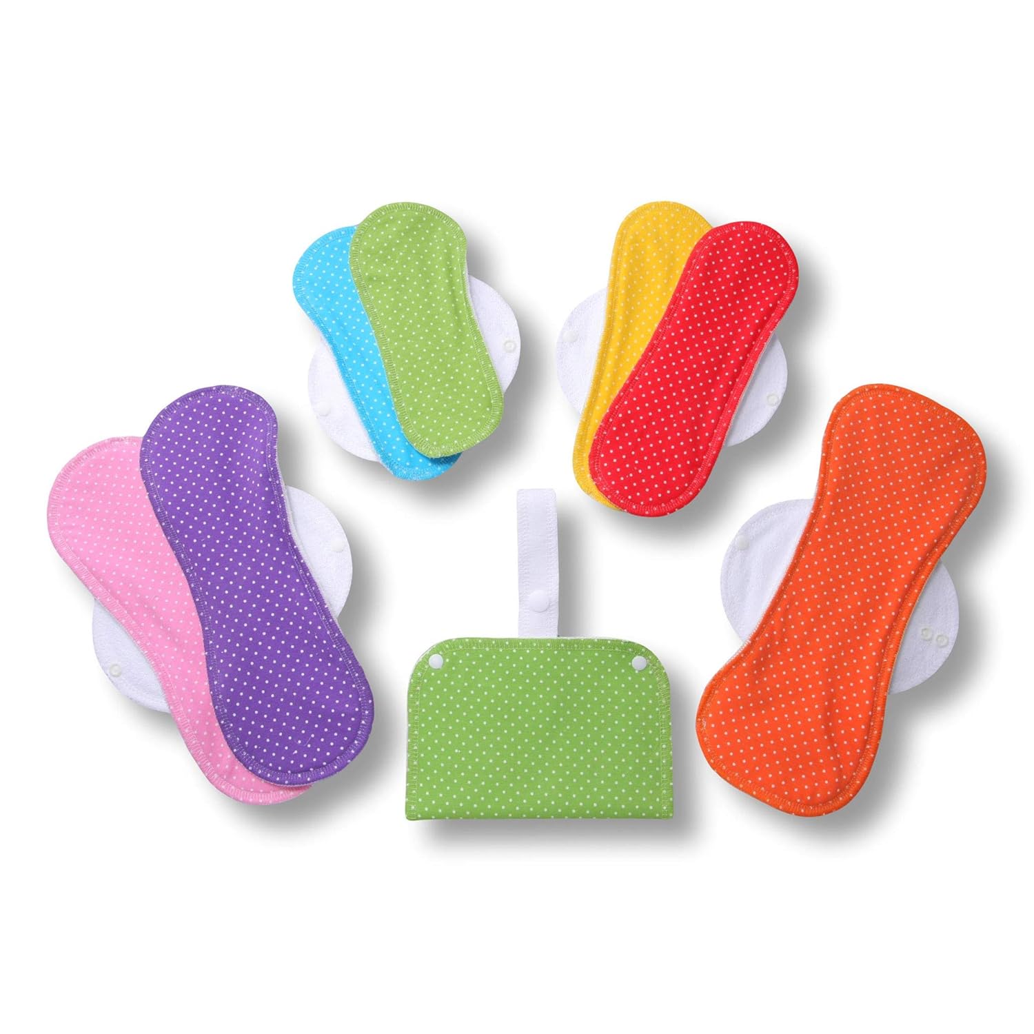 Reusable Sanitary Towels, 7Pack Cotton Reusable Cloth Pads with Wings, Washable PantyLiners