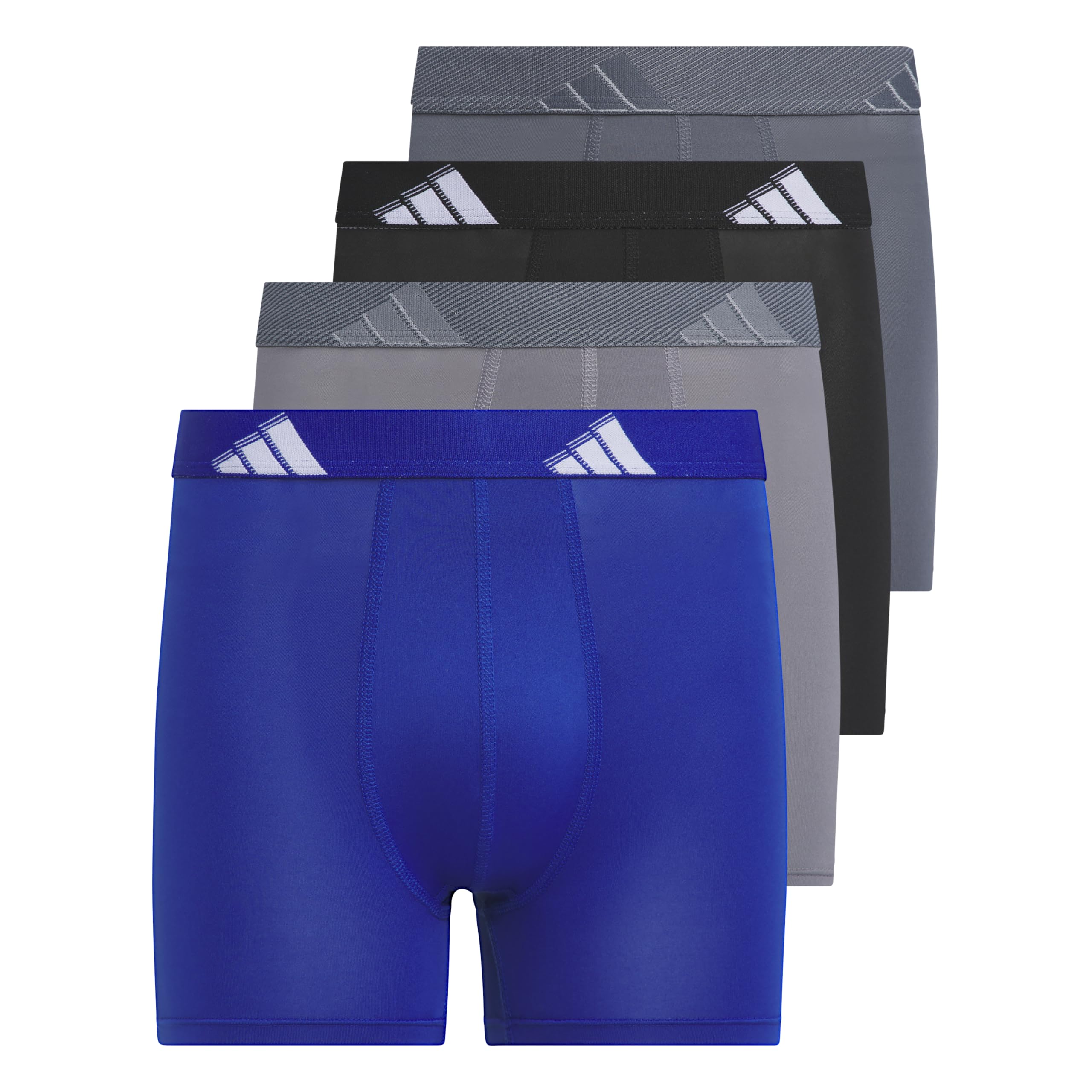 Photo 1 of adidas Boys' Athletic Fit Microfiber Boxer Brief Underwear (4-Pack) Designed for Active Sport and All Day Comfort, Team Royal Blue/Grey/Black, Medium