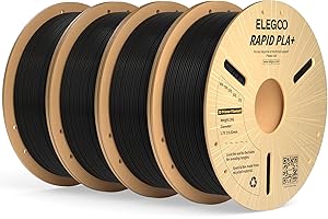 ELEGOO Rapid PLA Plus Filament 1.75mm Black 4KG, PLA+ 3D Printer Filament Max 600 mm/s High Speed Printing, Toughness, Highly
