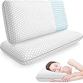 CushyOasis Memory Foam Pillows for Side, Back and Stomach Sleepers, Set of 2, Bed Pillow with Washable Cover and Breathable Mesh, Bed Pillow for Sleeping (Grey，King Size)