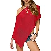 RPYHF Womens Summer One Shoulder Knit Sheer Poncho Trendy Lightweight Asymmetric Shrug Pullover Sweaters