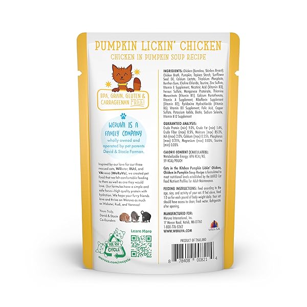 WERUVA CATS IN THE KITCHEN, PUMPKIN LICKIN’ CHICKEN WITH CHICKEN BREAST IN PUMPKIN SOUP CAT FOOD, 3OZ POUCH (PACK OF 12)