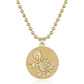 MEVECCO Gold Birth Flower Coin Necklace for Women 12 Month Flower Pendent 18K Gold Plated with Beaded Chain Personalized Embossed Floral Disc Necklace Birthday Gifts