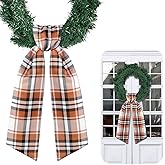 VitalCozy Fall Plaid Wreath Sash for Front Door Wreath Satin Sash for Embroidery Monogram Garland Ribbon Accessories Xmas Party Yard Doorway Indoor Outdoor Wall