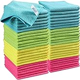 HOMEXCEL Microfiber Cleaning Cloth, 50 Pack Cleaning Rags, Cleaning Towels with 4 Color Assorted, 11.5"X11.5"(Green/Blue/Yellow/Pink)