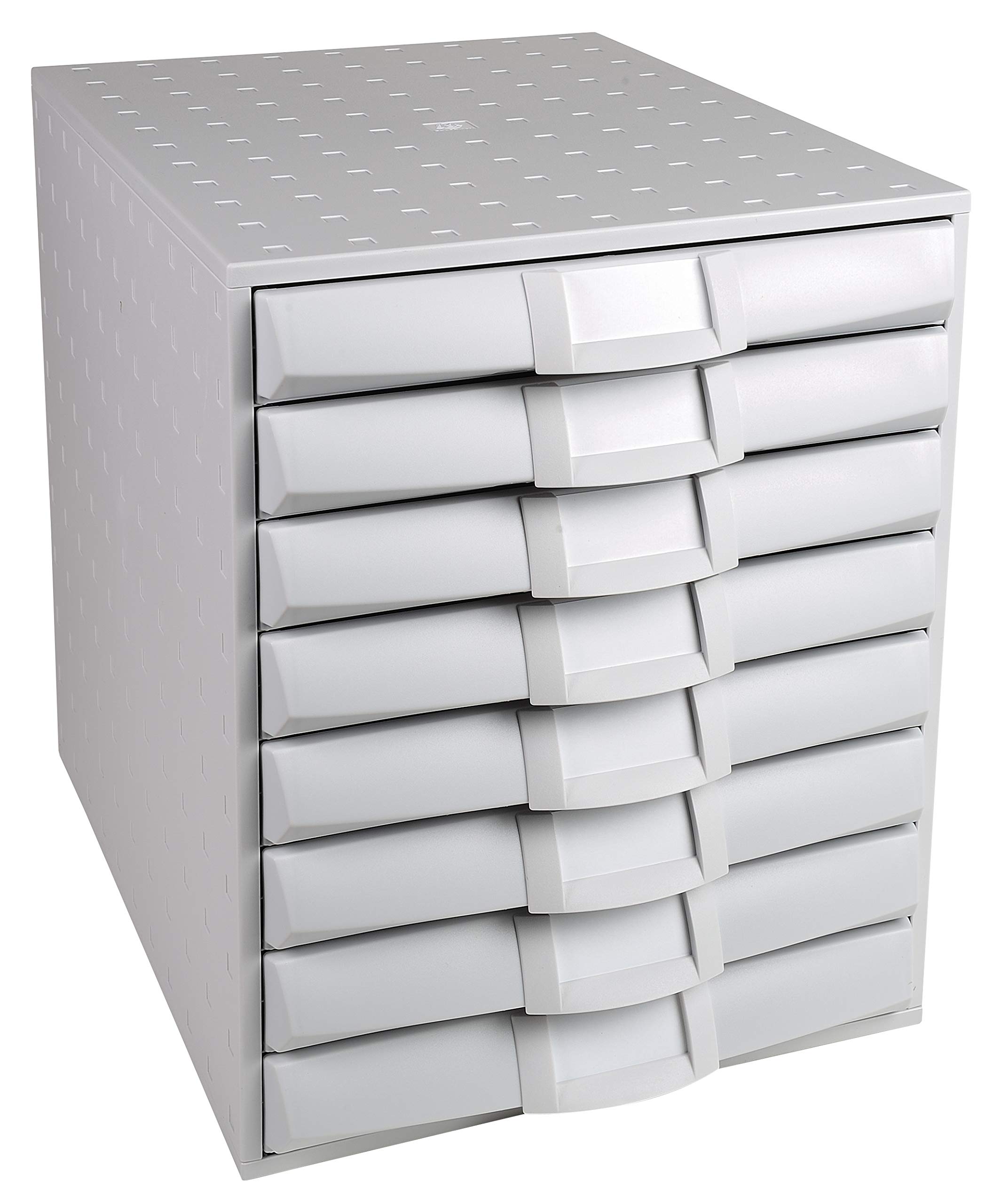 Exacompta - Ref 226040D - The System 8 Office - 387 x 287 x 338mm in Size, 8 Closed Drawers, 38mm in Height, Smooth Stop Feature, Label Holders & Connectors - Light Grey