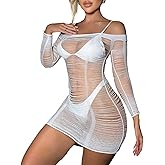KAYLLE&KT Womens Lingerie Sexy babydoll Cut Out Mesh Bodycon Dress Fishnet Lingerie Long Sleeve Free Size