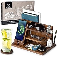 Wooden Docking Station with Laptop Compartment & Coaster! Ash Wood Tray, Bedside Caddy Nightstand Organizer, Entryway Organiz