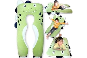 LUNAMIRA Dino Kids Body Pillow - 47" U-Shape Long Plush Soft Animal Pillow for Kids, Sleeping, Reading, ADHD & Special Needs Comfort, Anxiety, Washable Cover, Snuggle Fun Cuddle Gift for Boys & Girls