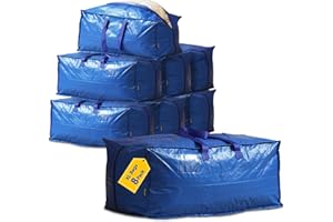 AXIESO Extra Large Moving Bags - 8-Pack Heavy Duty Storage Duffel - Sturdy Backpack Straps Handles, Zippers - Reusable Moving Storage Bags for Clothes - Folding Collapsible Storage Tote Bag Set – Blue