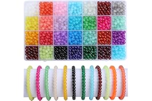 AONUOAO 1400 Pcs 6mm Round Glass Beads for Bracelets Making Kit, 1 Boxe 28 Colors Crystal Beads for Jewelry Making and Handicrafts