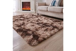 ANVARUG Modern Plush Area Rug 7x10 Ultra Soft Faux Fur Rugs, Non-Skid Bedroom Rugs for Kids Playroom Home Decor, Tie-Dyed Coffee