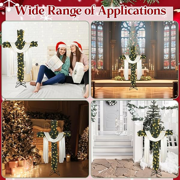 6FT ARTIFICIAL CHRISTMAS CROSS TREE WITH A STRING LIGHTS AND A WHITE SILK SCARF CHRISTMAS EASTER DECORATIONS JESUS CHRIST CATHOLIC CROSS DECOR HE IS RISEN DECORATIVE CROSS TREE FOR OUTDOOR HOME DECOR