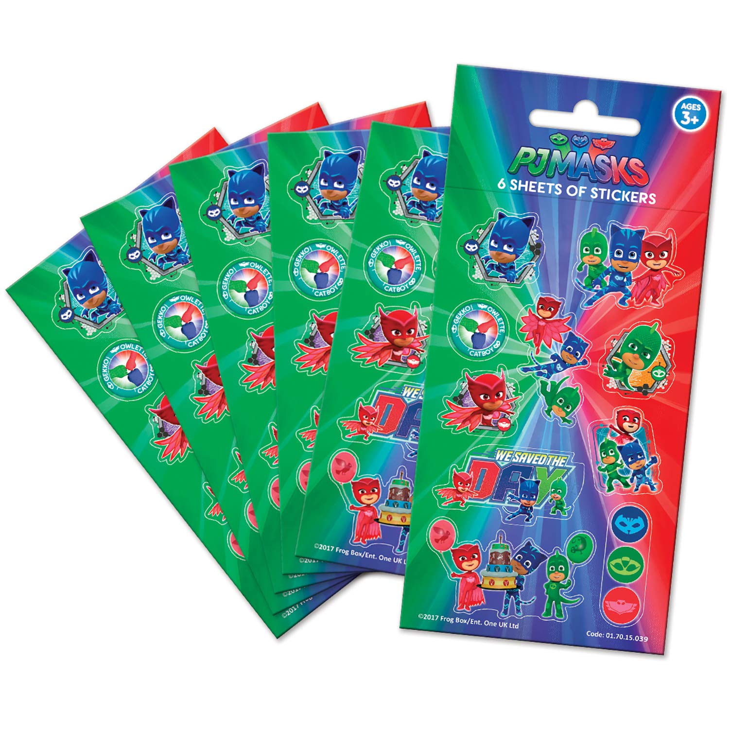 Paper Projects 01.70.15.039 PJ Masks Party Bag Sticker Pack (6 Sheet), Multicoloured, 12.5cm x 7.5cm