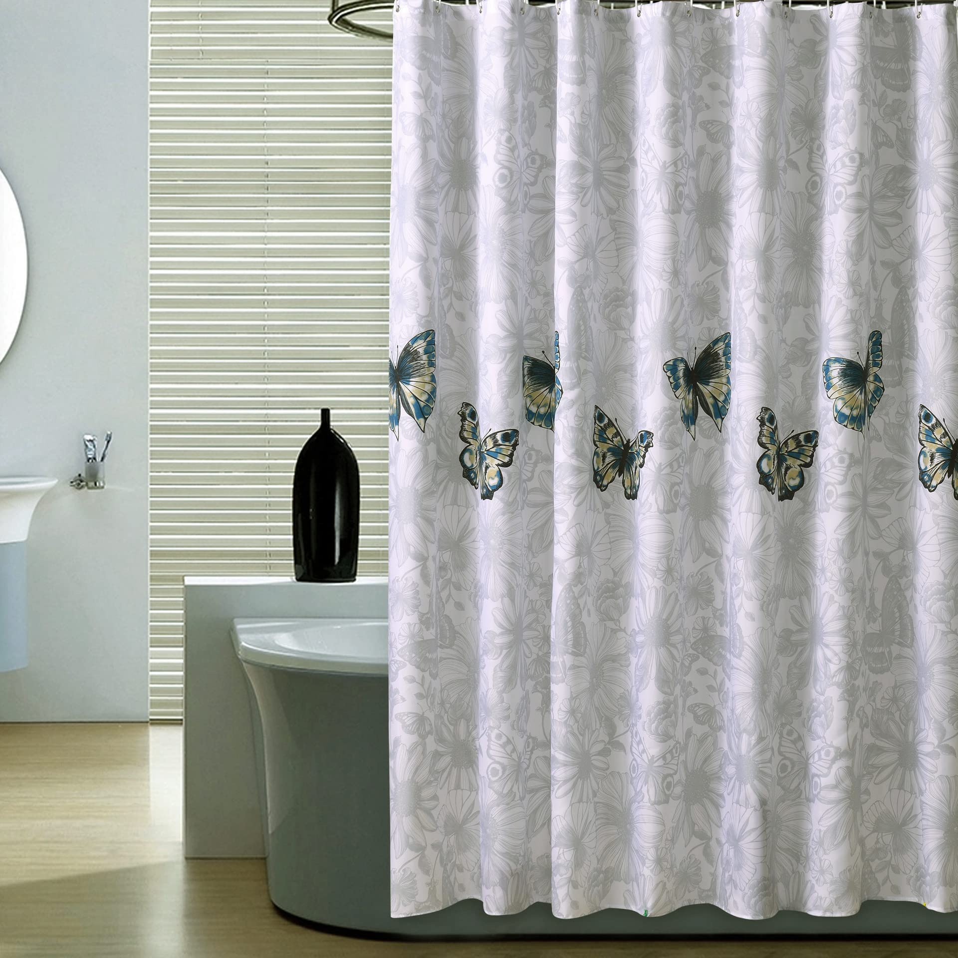GONOVE Shower Curtain for Bathroom 240 x 200 cm Anti-Mould Mildew Resistant Waterproof Polyester Fabric Butterfly Shower Curtain Liner Long Bath Curtain with Hooks, Washable and Weighted Hem