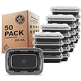 Freshware Meal Prep Containers [50 Pack] 1 Compartment with Lids, Food Storage Containers, Bento Box, BPA Free, Stackable, Microwave/Dishwasher/Freezer Safe (24 oz)