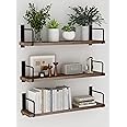 EALLRINEC Floating Shelves, 24 Inches Easy to Install Wall Mounted Shelves, Wall Shelves Set of 3, Rustic Wood Shelves for Wall Décor, Storage Shelves for Living Room (Brown)