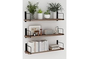 EALLRINEC Floating Shelves - 24 Inch Wall Mounted Set of 3 Rustic Wood Shelves for Wall Decor and Living Room Storage (Brown)