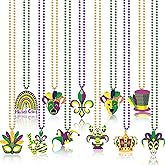 NOVWANG 21Pcs Mardi Gras Accessories Beads Necklaces Green Purple Gold Bead Necklaces for Mardi Gras Carnivals Celebration Parade Throws Party Favor Decorations Supplies(11 Designs)