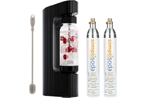 Twenty39 qarbo LUXE Premium Sparkling Water Maker Machine - Soda Beverage Carbonator for Home, Seltzer & Carbonated Beverage Dispenser, Water Carbonation Fizz Maker (Black with two CO2 cylinders)