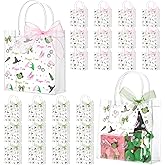 Sweetude 24 Pack Witch Party Gift Bags with Ribbon Bow Witch Party Favors PVC Clear Gift Goodie Bags with Handles for Pink and Green Birthday Decorations Friendship Fans Favors Halloween Decorations