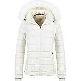 Chrisuno Women's Casual Short Winter Puffer Coat Soft Faux Fur Lining Lightweight Warm Jackets With Removable Hood