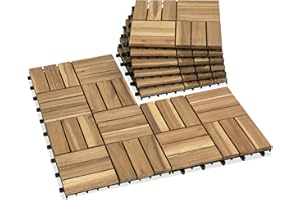 VICTORY RELAX Acacia Wood Decking Tiles 9PCS - Easy Snap Interlocking Deck Tiles for Patio Poolside Balcony Decor - All Weather Waterproof Flooring for Indoor & Outdoor (Round Joints)