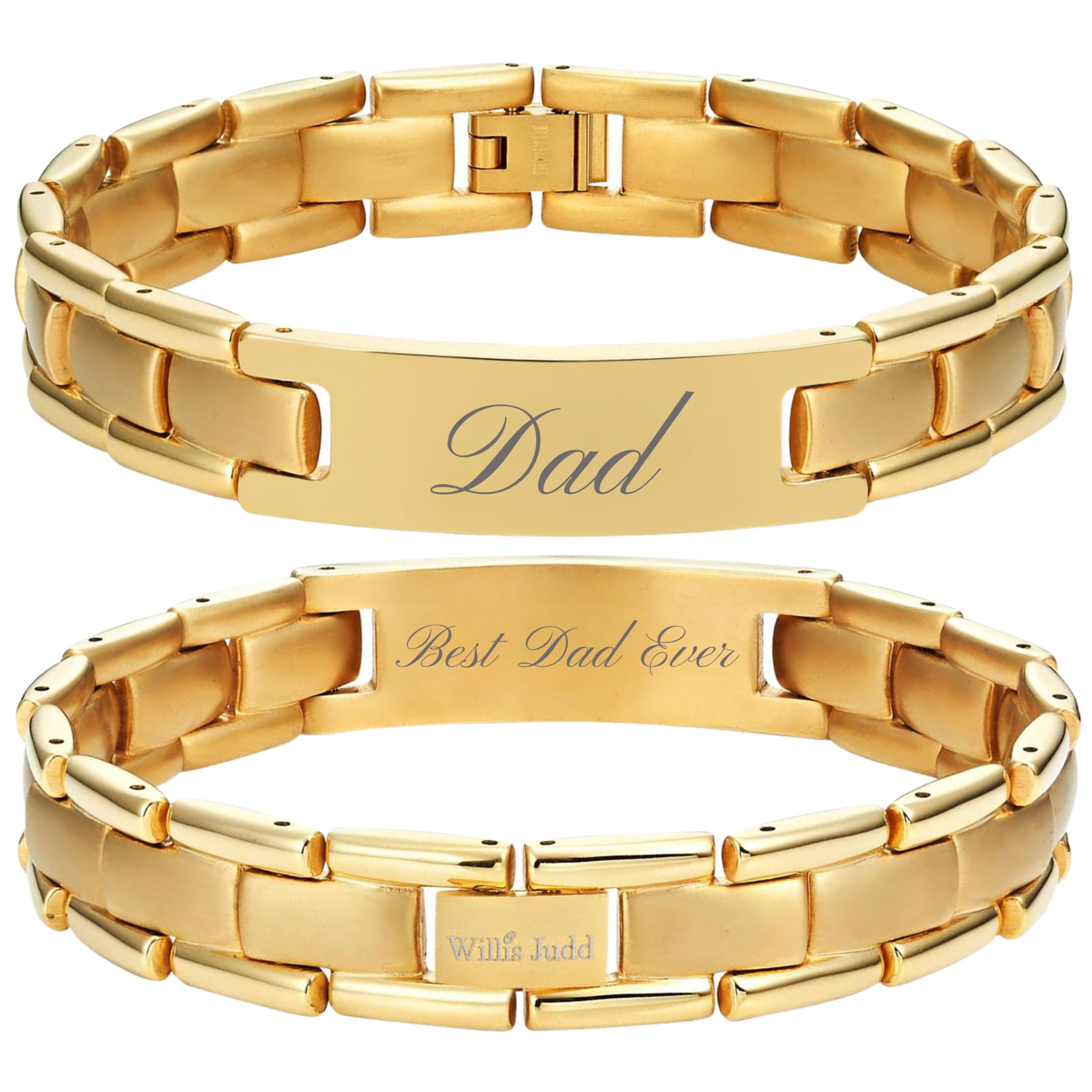 Willis Judd Mens Titanium DAD Bracelet Engraved Best Dad Ever In Gift Box Size Adjusting Gold IP