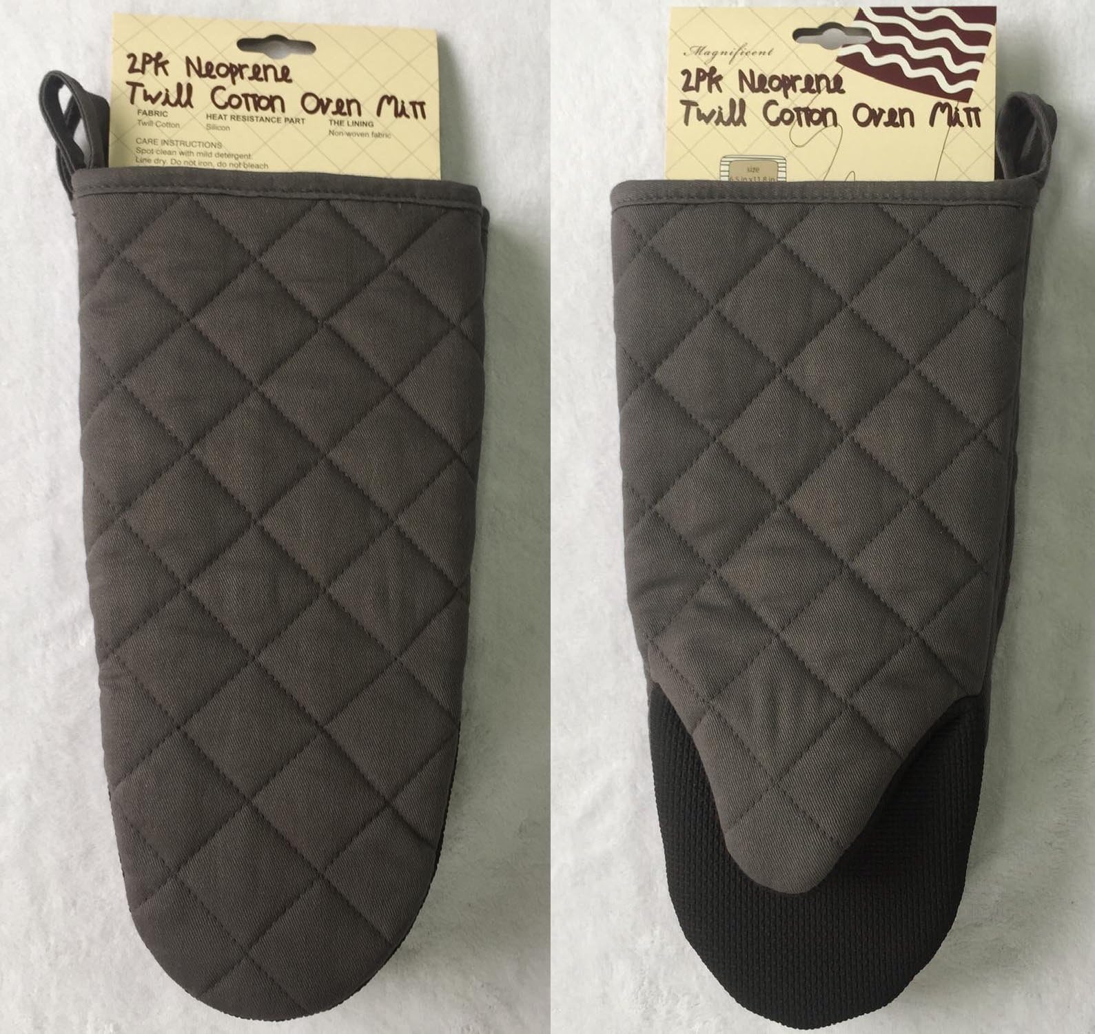 Magnificent Puppet Mitt Style w/ Neoprene Oven Mitt, Oven Glove, Kitchen Gloves, Non-Slip - More Flexible Than Silicone, Heat Resistant - Dark Grey, 2-Pack