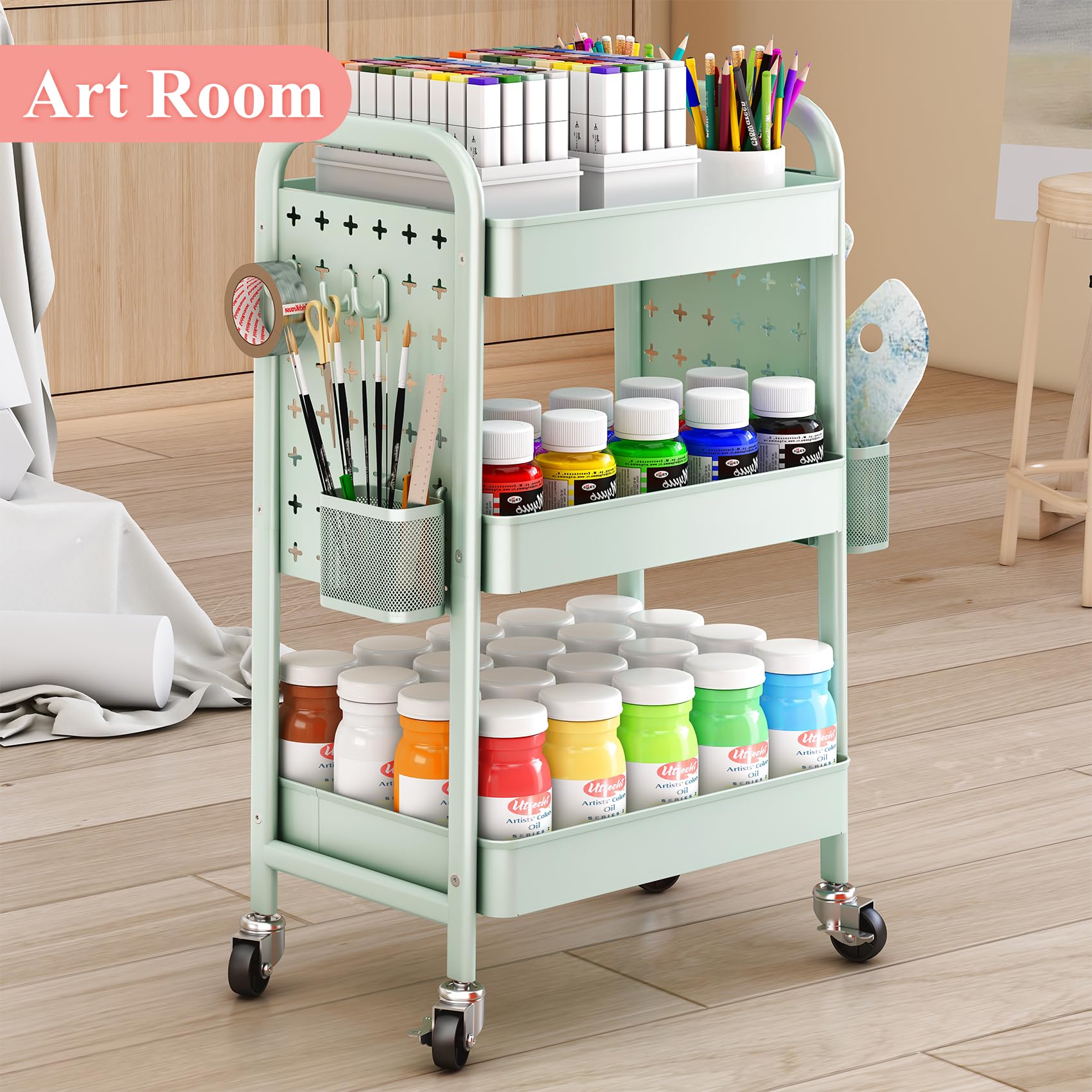 Rolling Utility 3 Tier Organizer Cart With Wheels - Metal Craft Storage ...