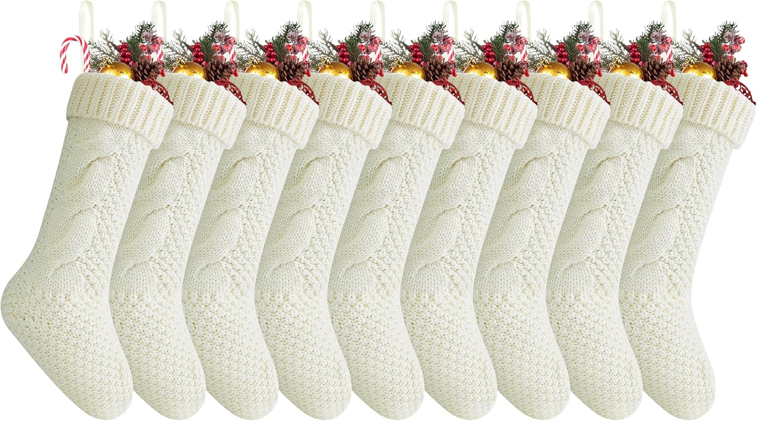 Stockings & Holders - Fesciory Christmas Stockings 9 Pack, 18 Inches Large Size Twist Knitted Stockings Gifts for Xmas Family Holiday Party Decorations, Ivory White